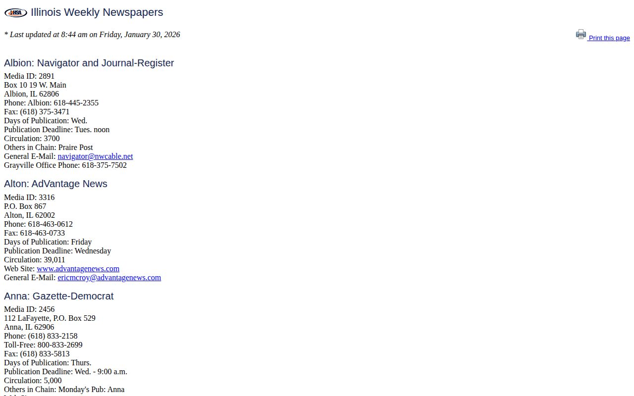 Piatt County Journal-Republican directory entry for local crime news and mugshot coverage