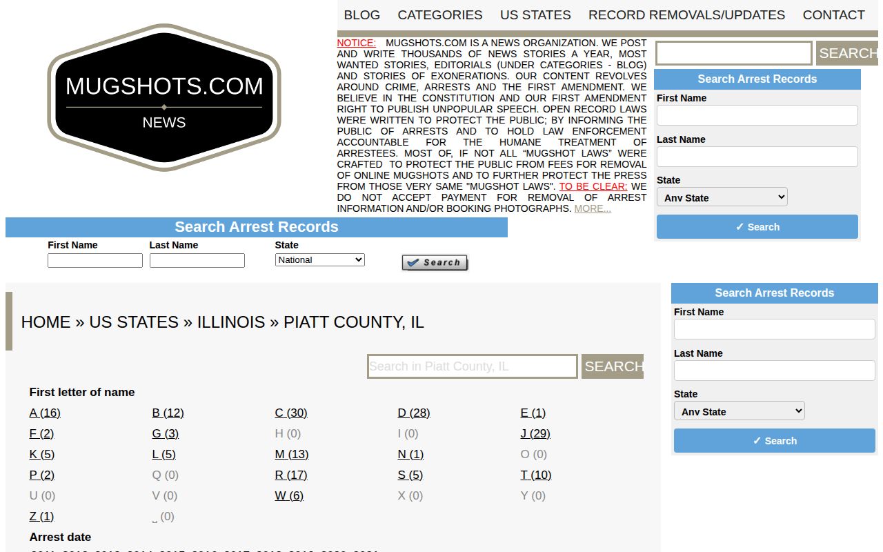 Mugshots.com Piatt County Illinois historical and unofficial mugshot section