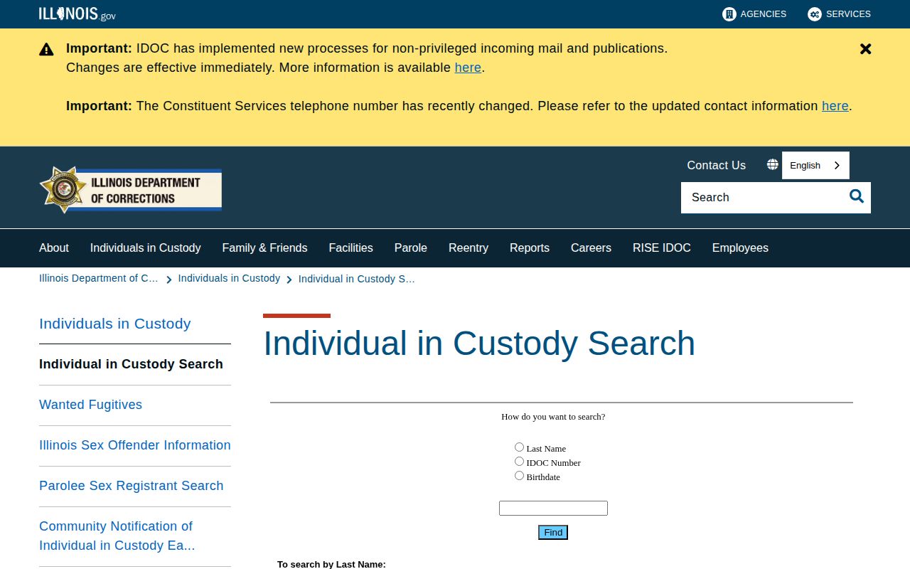 Illinois IDOC Piatt County offender search interface