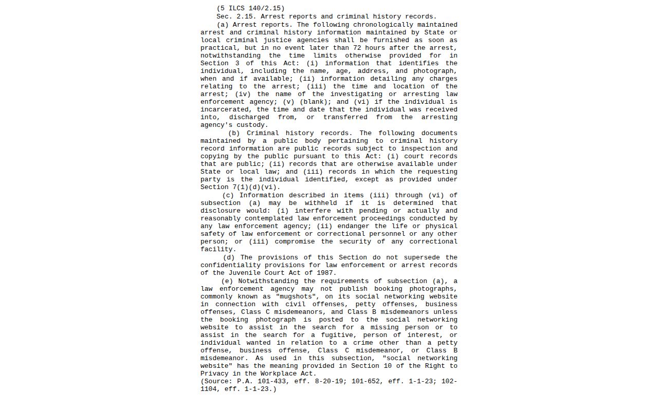 Illinois arrest-information and Piatt booking-photo statute