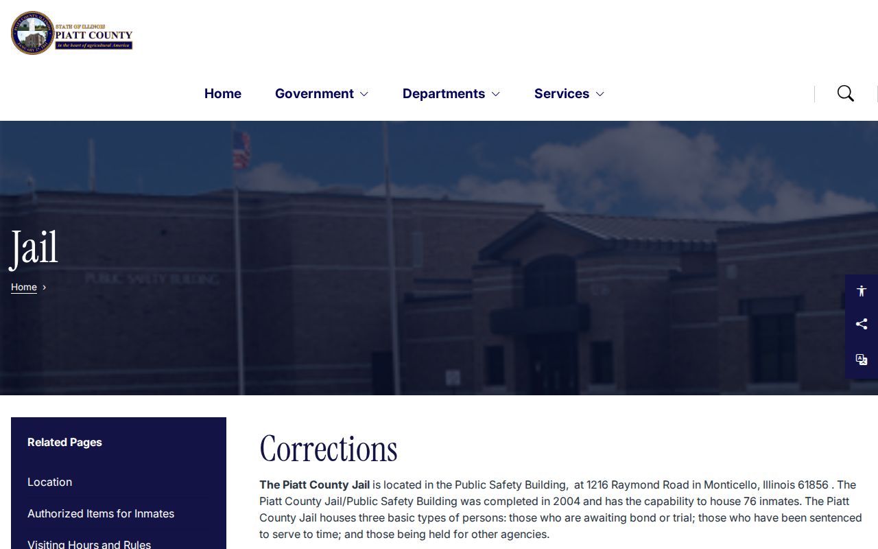 Piatt County Jail official booking-record and custody contact page